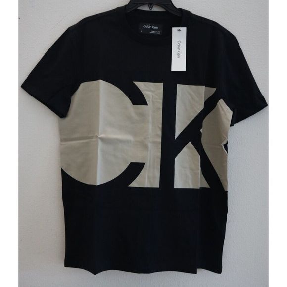 Calvin Klein 40CM814001 Men Sz M Black Beauty CK Knockout Logo Crewneck T-Shirt - Picture 1 of 7